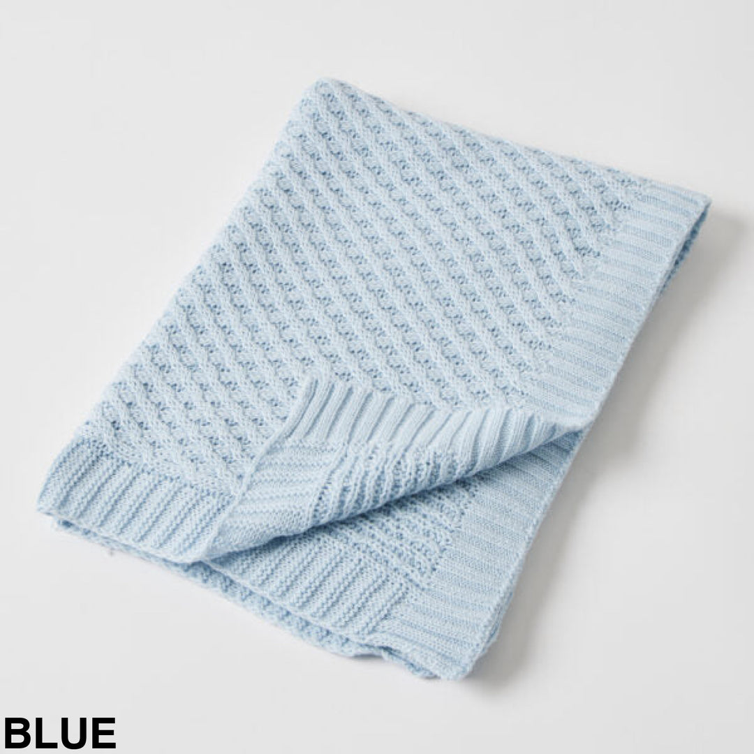 Jiggle And Giggle Basket Weave Knit Blanket Blue