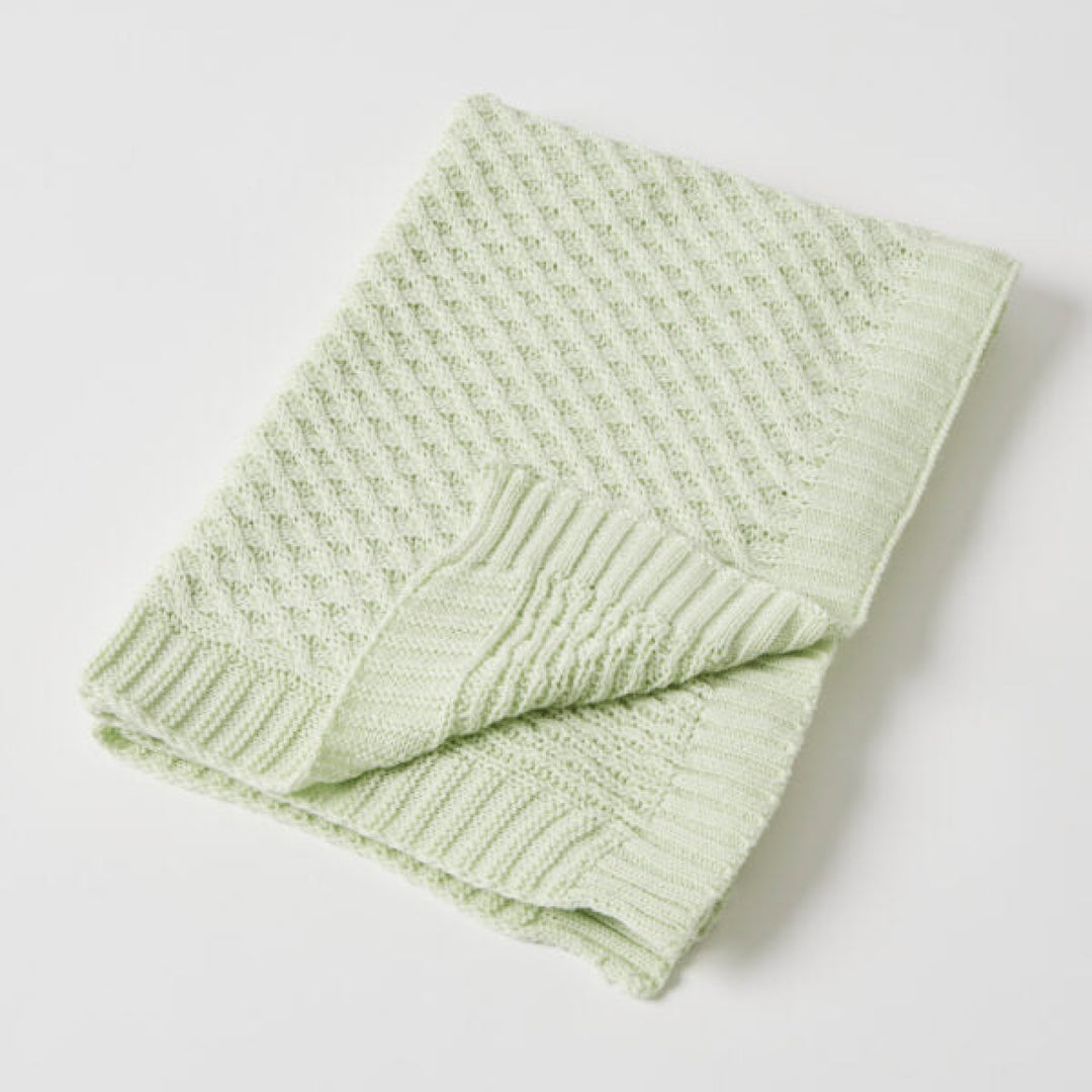 Jiggle And Giggle Basket Weave Knit Blanket Green