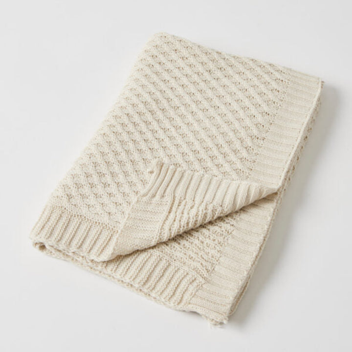 Jiggle And Giggle Basket Weave Knit Blanket Natural