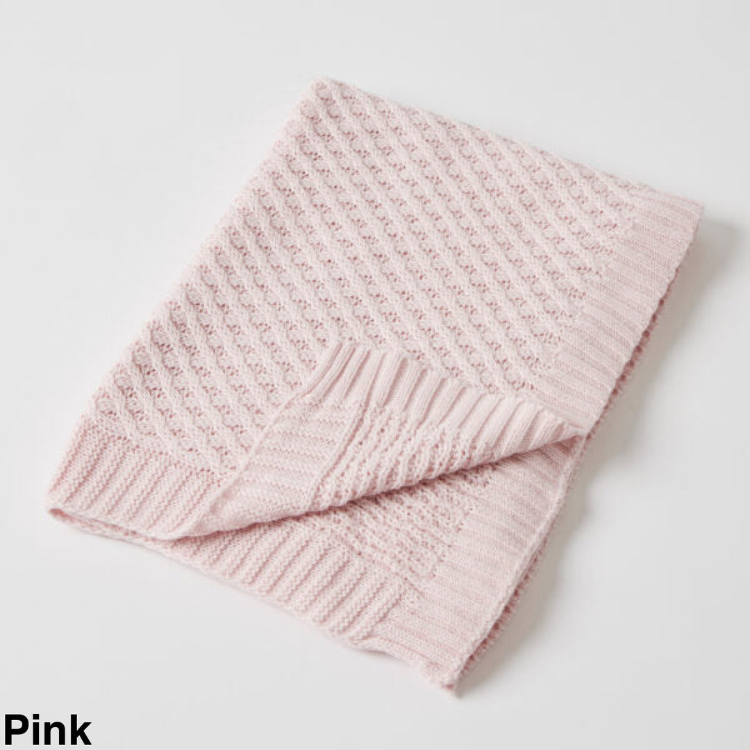 Jiggle And Giggle Basket Weave Knit Blanket Pink