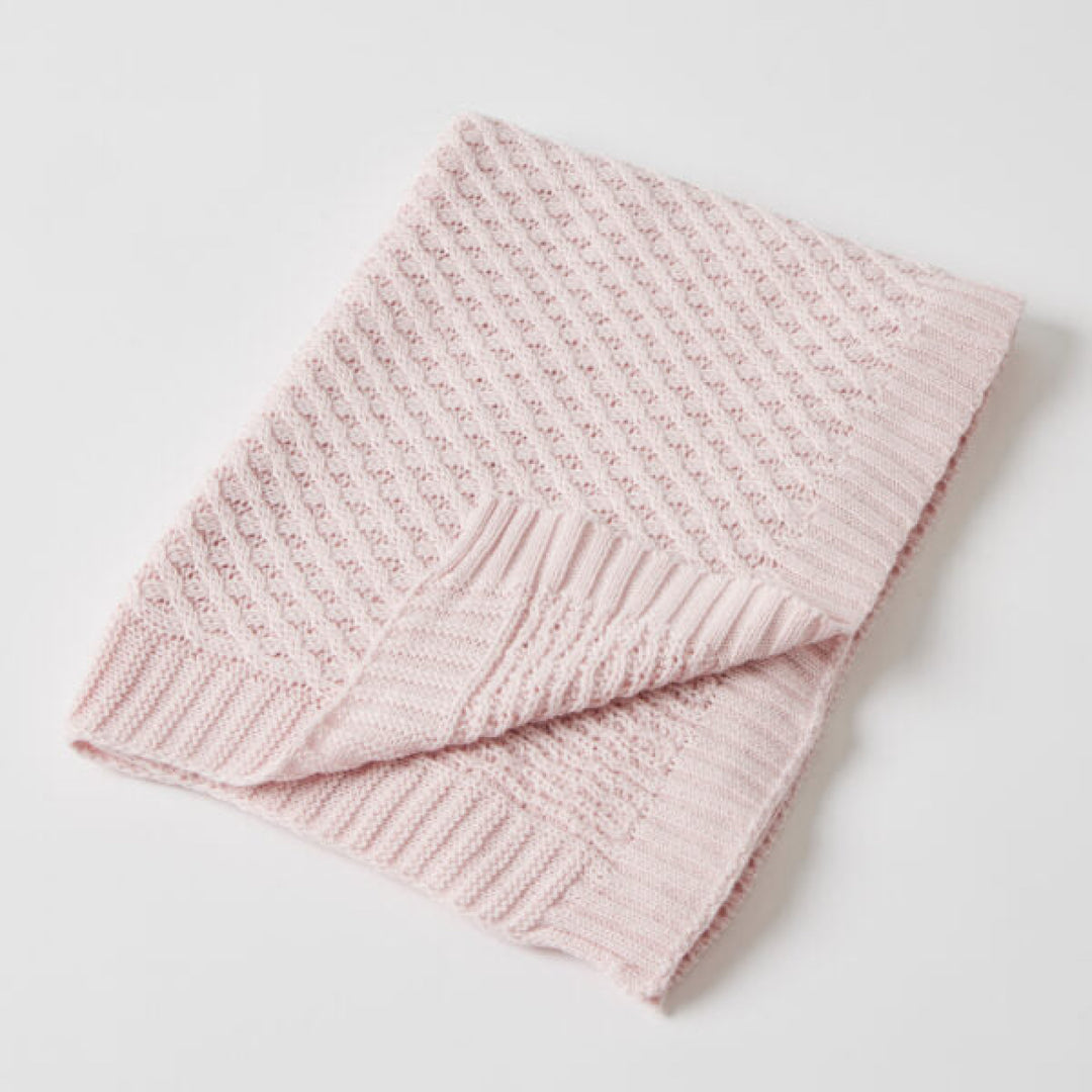Jiggle And Giggle Basket Weave Knit Blanket Pink