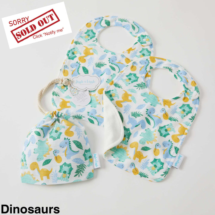 Jiggle And Giggle Muslin Bibs - 2 Pack Dinosaurs