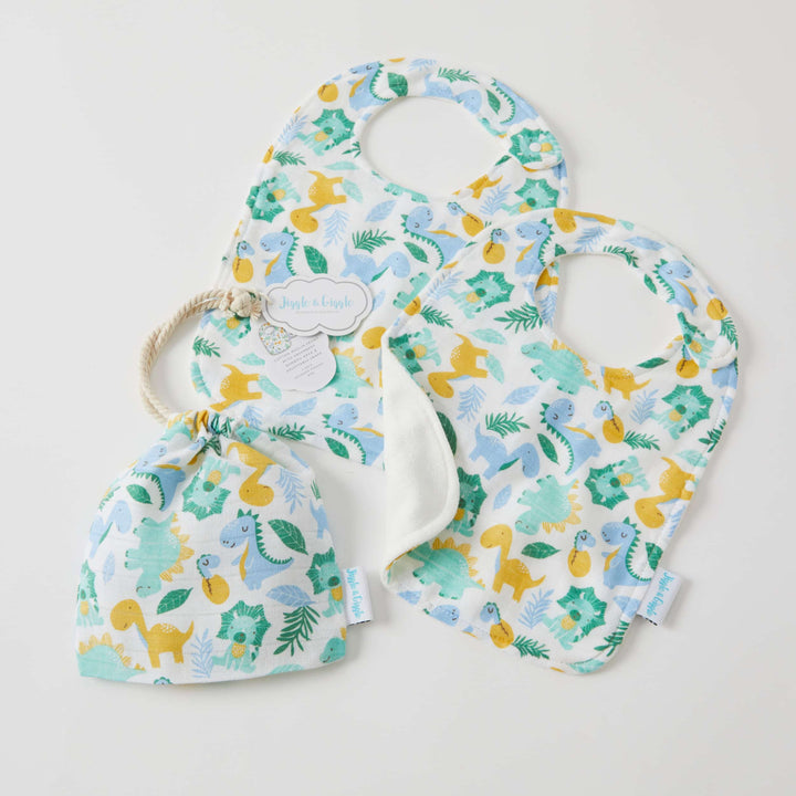 Jiggle And Giggle Muslin Bibs - 2 Pack Dinosaurs