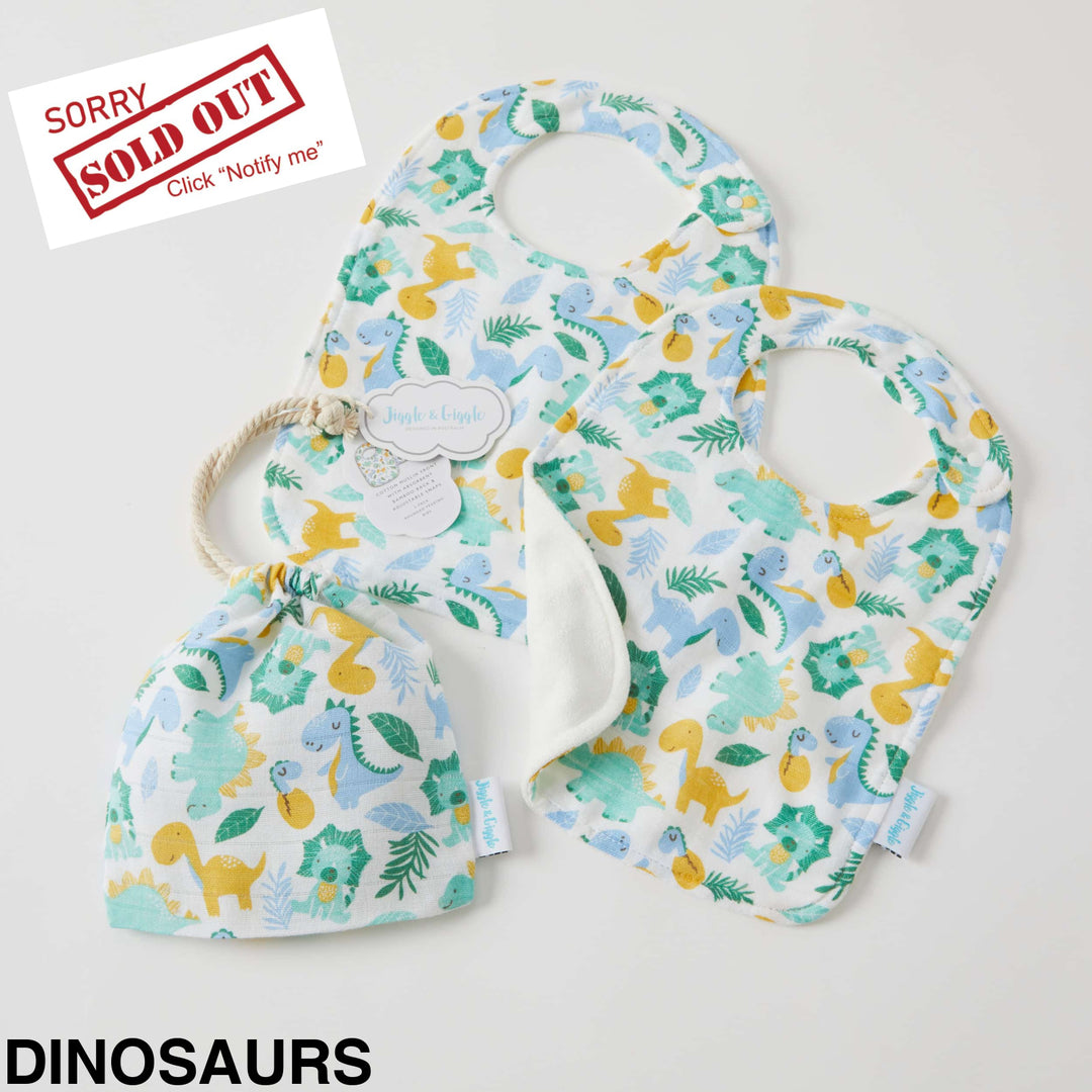 Jiggle And Giggle Muslin Bibs - 2 Pack Dinosaurs