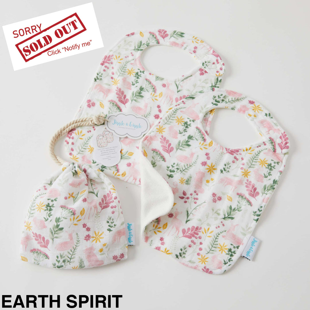 Jiggle And Giggle Muslin Bibs - 2 Pack Earth Spirit