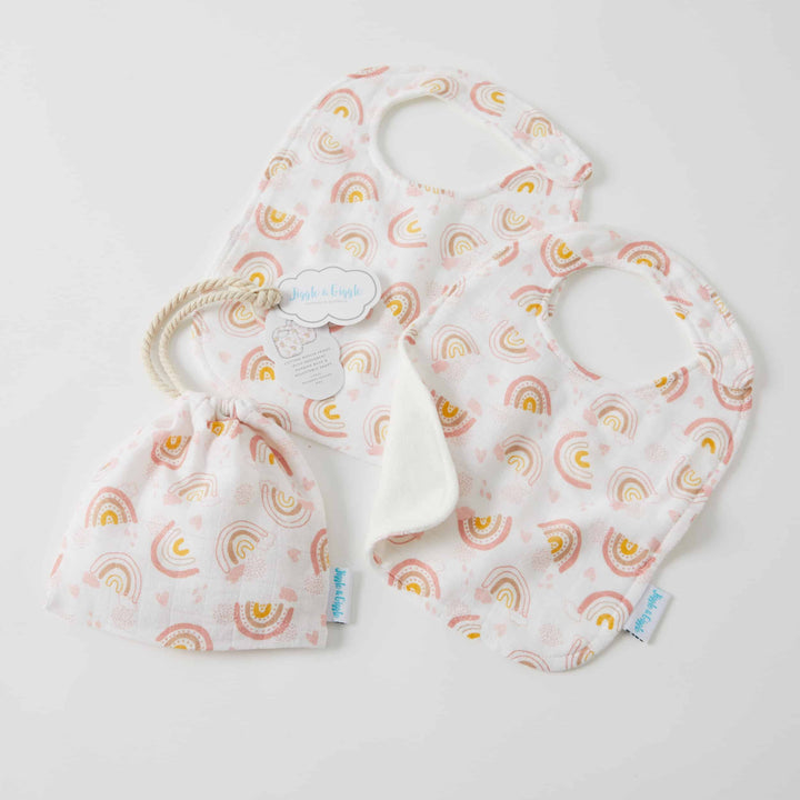 Jiggle And Giggle Muslin Bibs - 2 Pack Rainbow