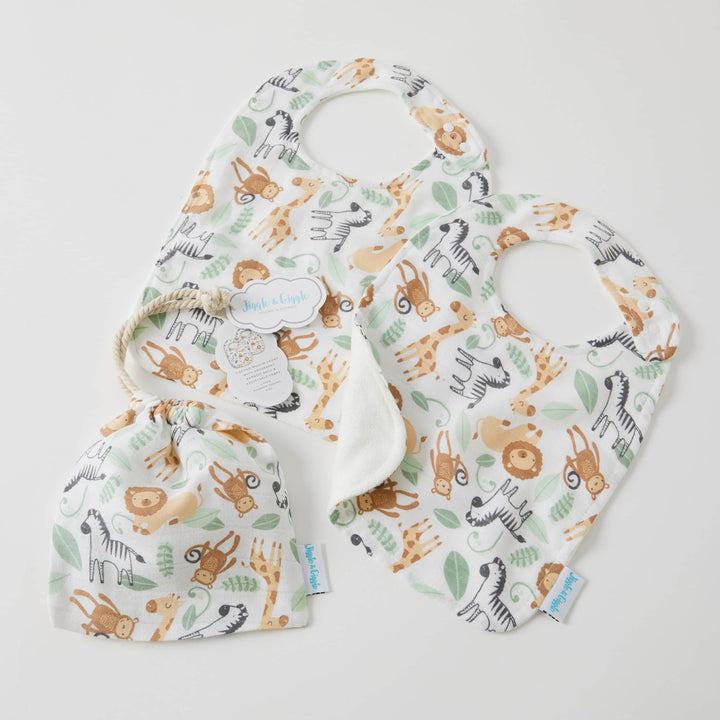 Jiggle And Giggle Muslin Bibs - 2 Pack Safari Animals