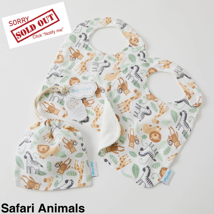 Jiggle And Giggle Muslin Bibs - 2 Pack Safari Animals