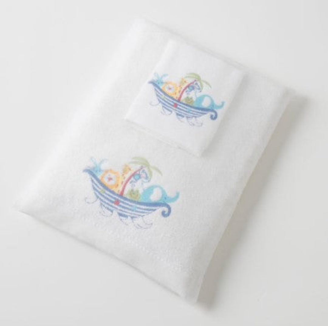 Embroidered Baby Towel & Face Washer Gift Set Fun Ark