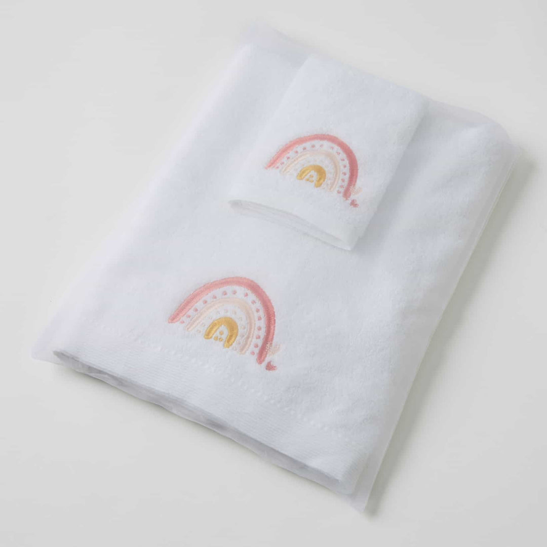 Embroidered Baby Towel & Face Washer Gift Set Rainbow