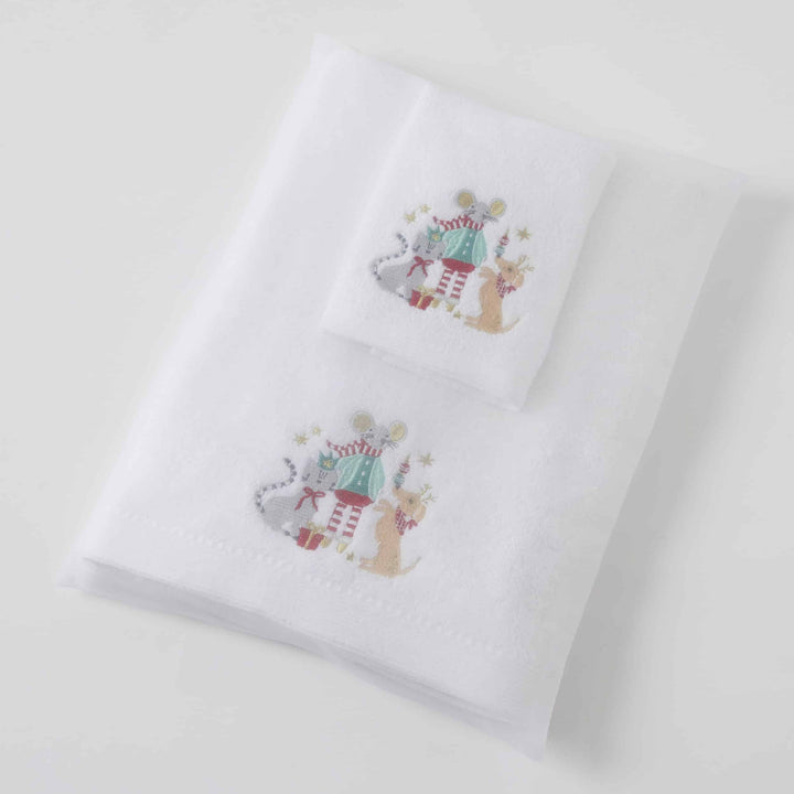 Embroidered Baby Towel & Face Washer Gift Set Christmas Pets