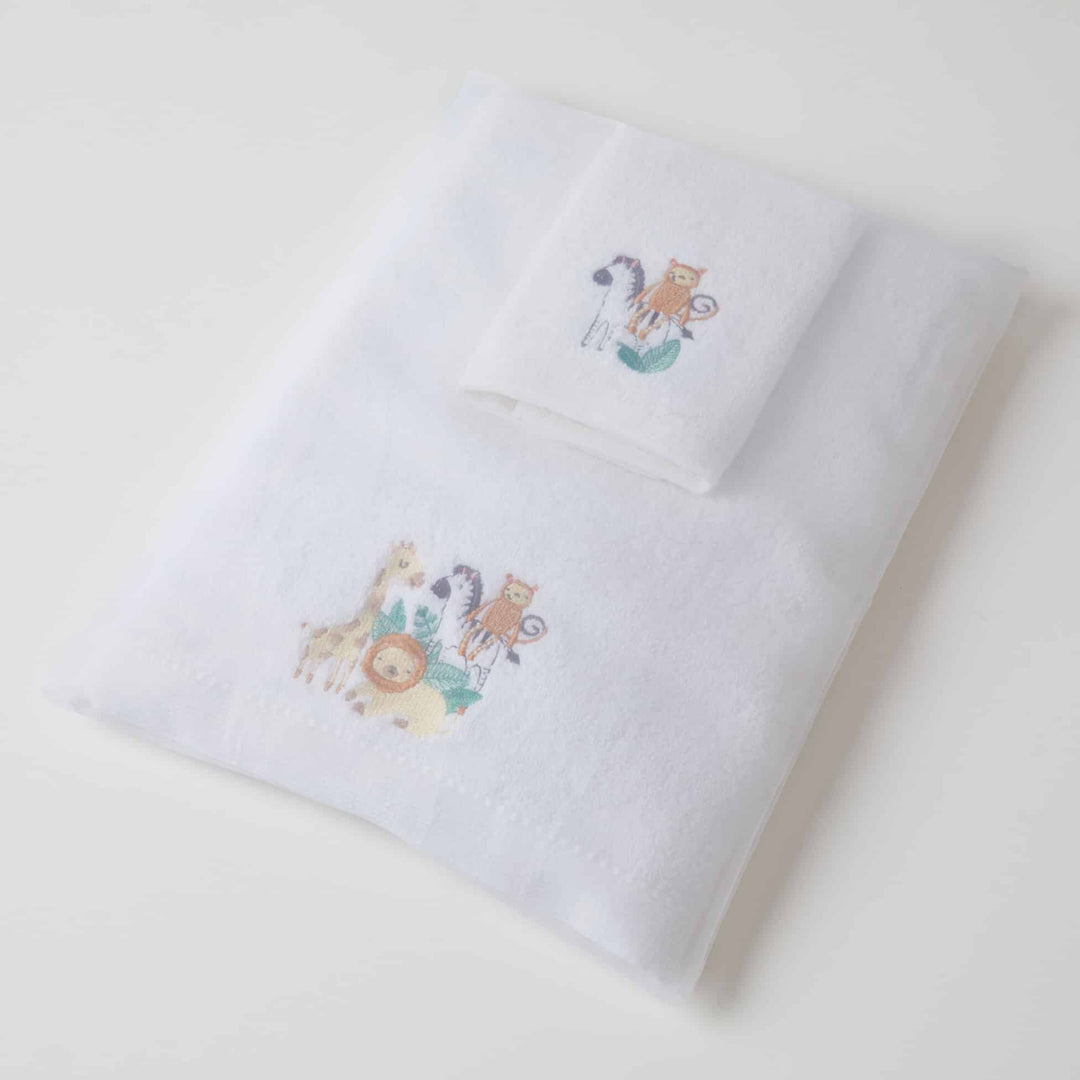 Embroidered Baby Towel & Face Washer Gift Set Safari