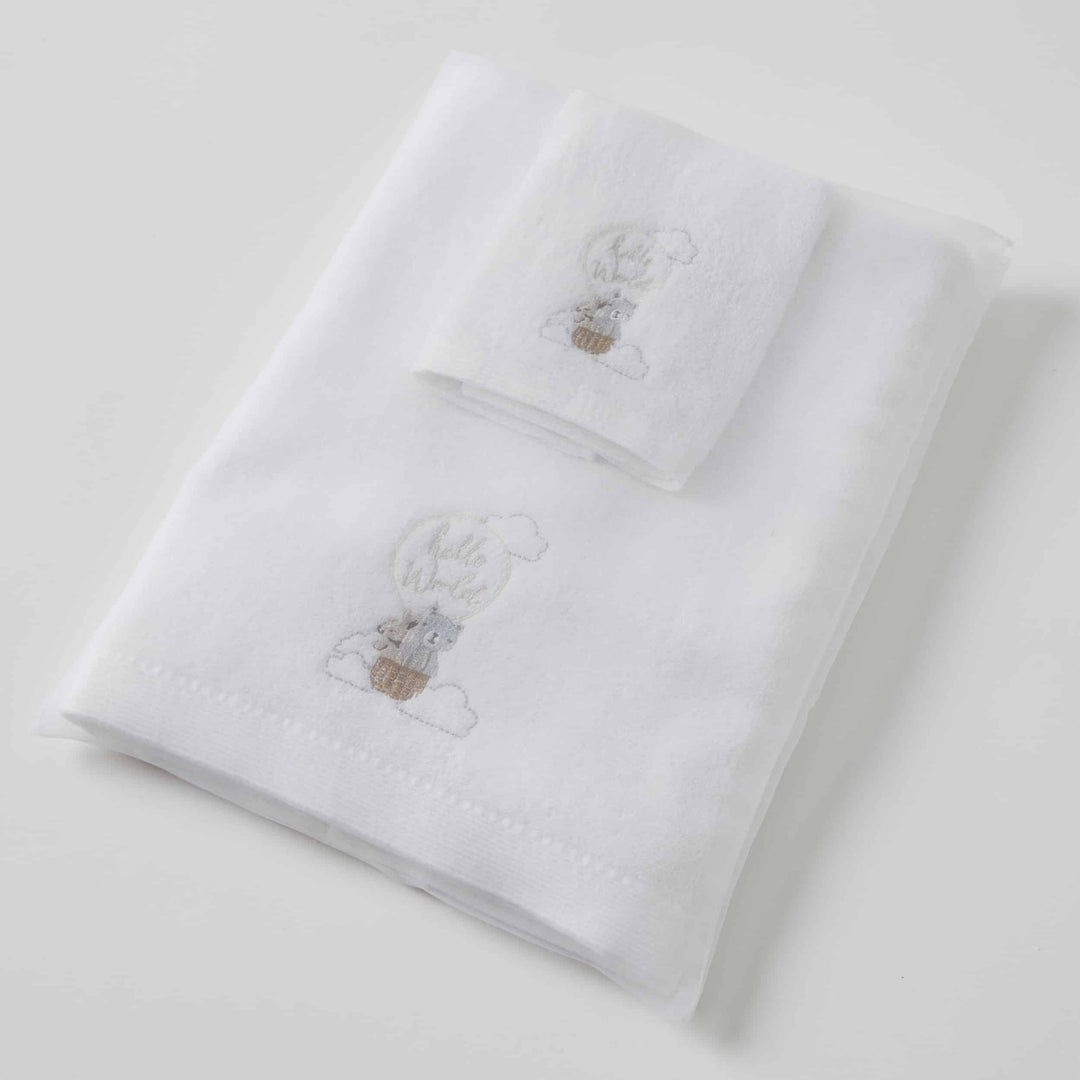 Embroidered Baby Towel & Face Washer Gift Set Balloon Bear
