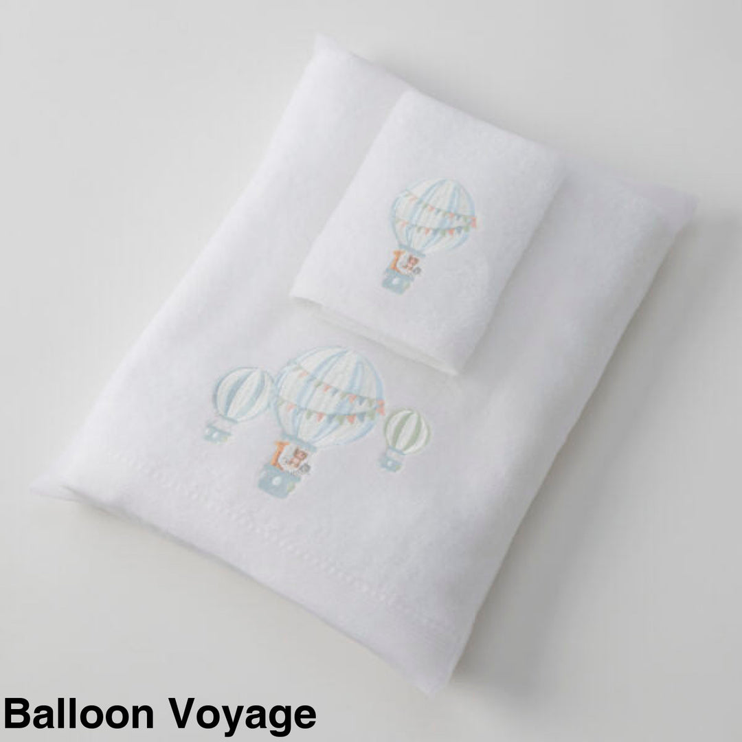 Jiggle & Giggle Embroidered Baby Towel & Face Washer Gift Set Balloon Voyage