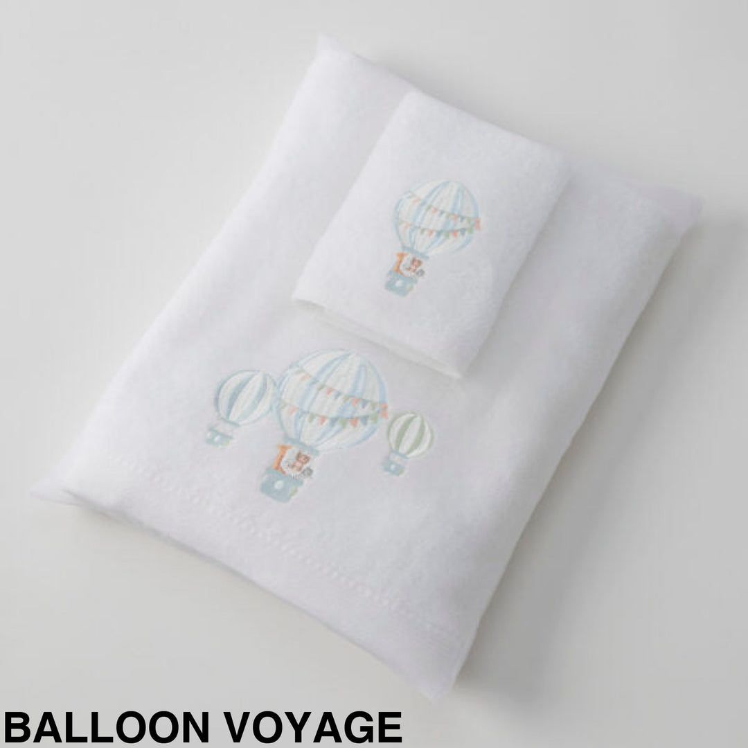 Jiggle & Giggle Embroidered Baby Towel & Face Washer Gift Set Balloon Voyage