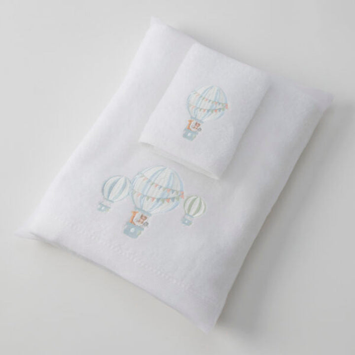 Jiggle & Giggle Embroidered Baby Towel & Face Washer Gift Set Balloon Voyage