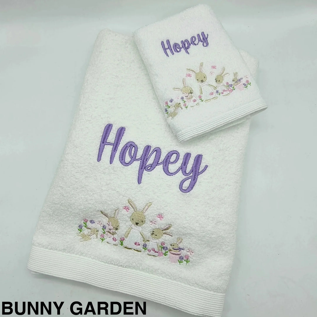 Embroidered Baby Towel & Face Washer Gift Set Bunny Garden