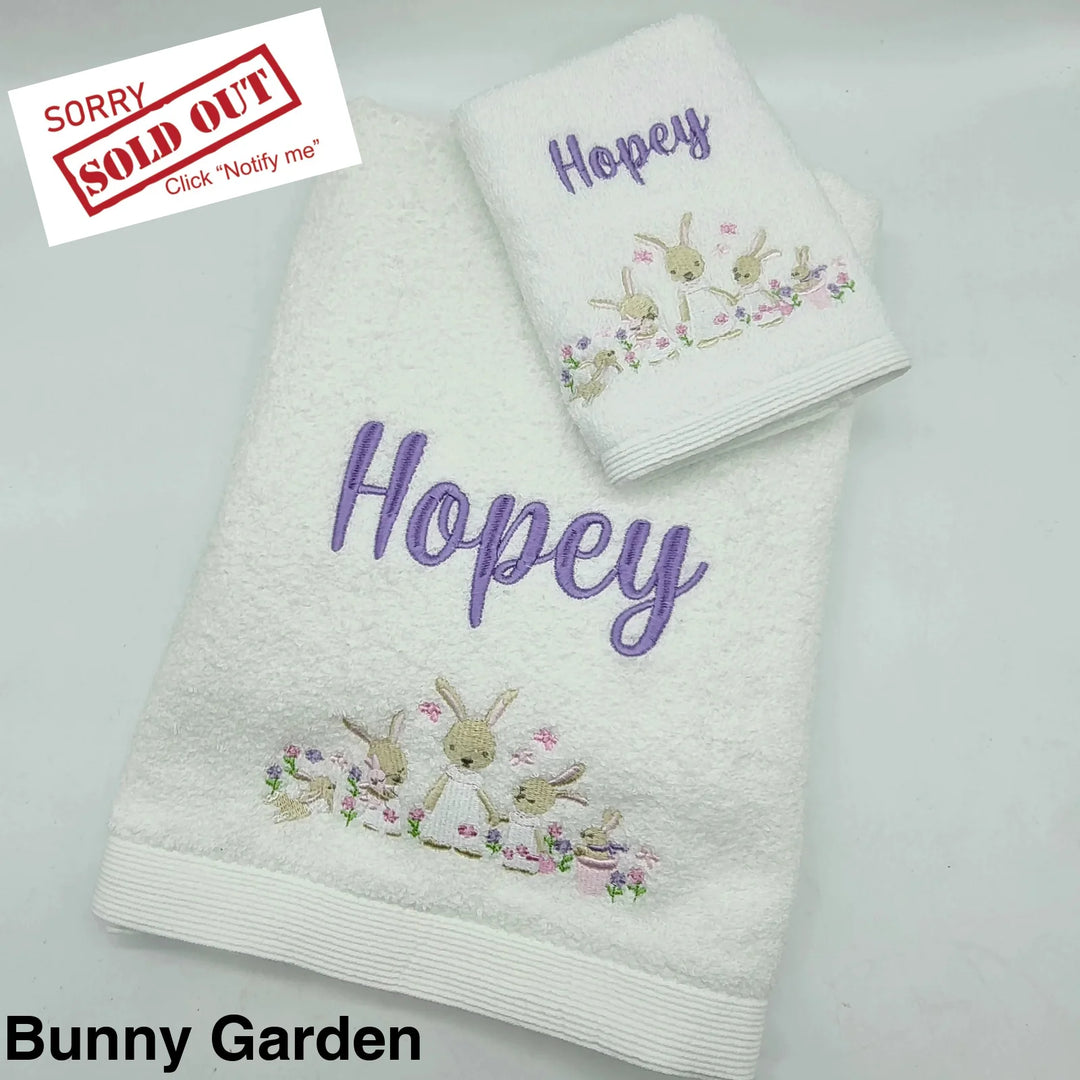 Embroidered Baby Towel & Face Washer Gift Set Bunny Garden