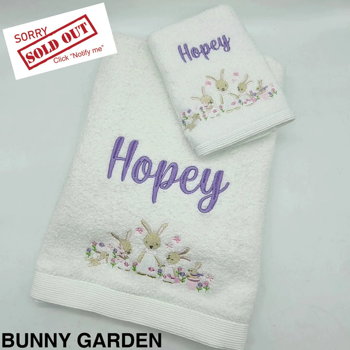 Embroidered Baby Towel & Face Washer Gift Set Bunny Garden