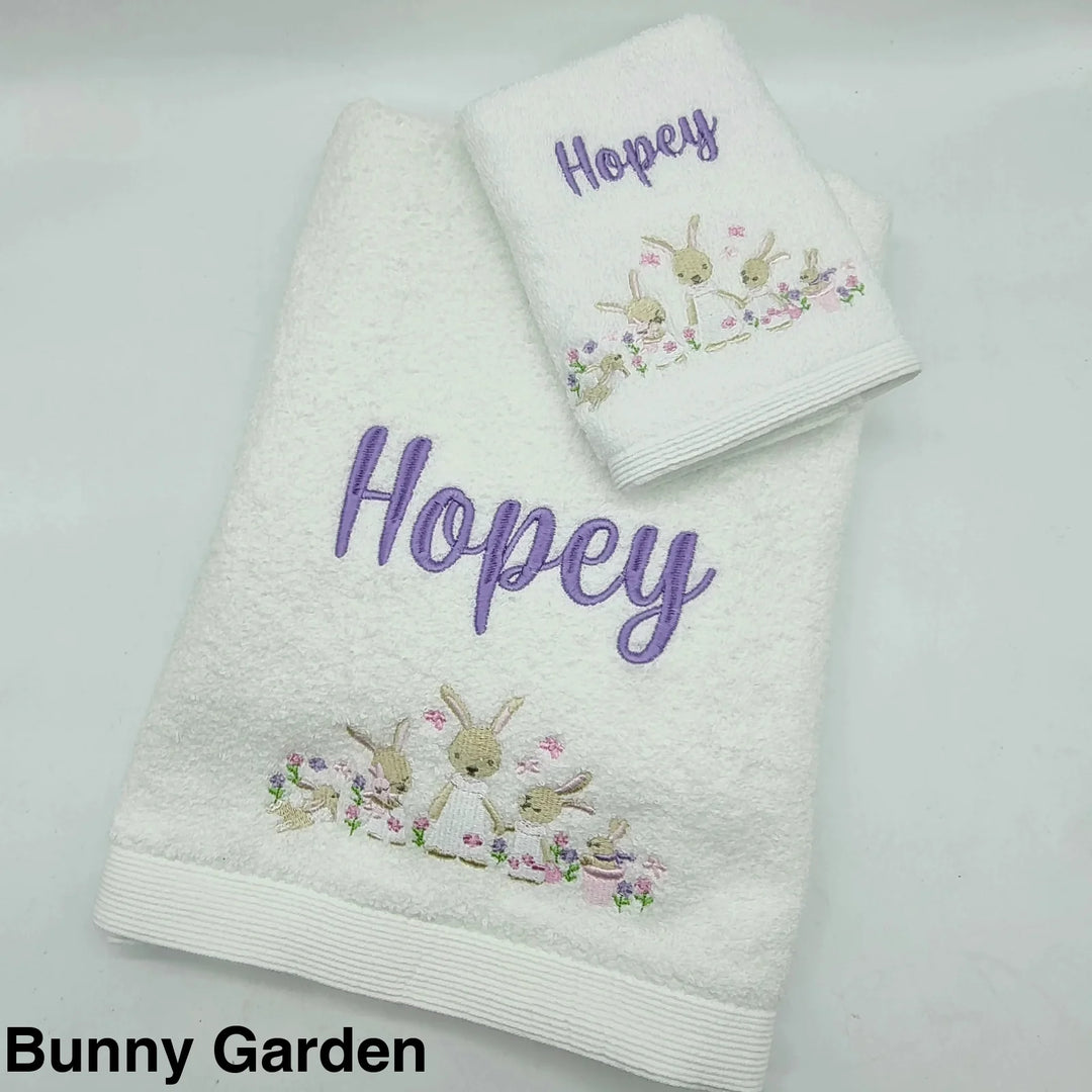 Embroidered Baby Towel & Face Washer Gift Set Bunny Garden