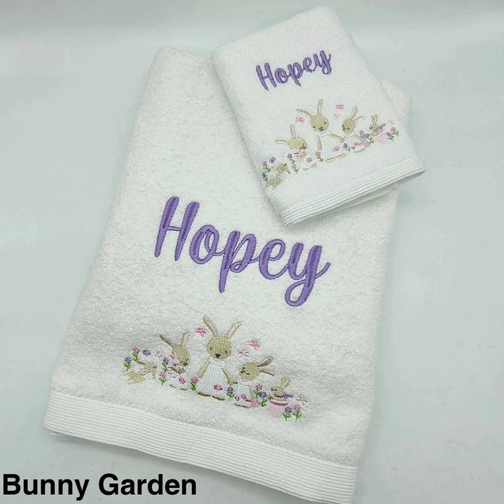 Embroidered Baby Towel & Face Washer Gift Set Bunny Garden