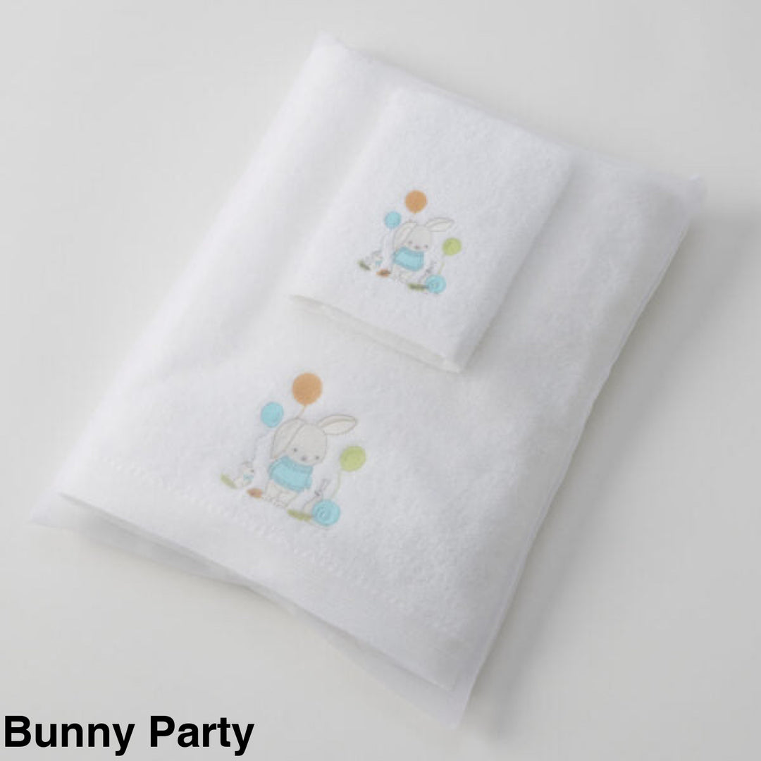 Jiggle & Giggle Embroidered Baby Towel & Face Washer Gift Set Bunny Party