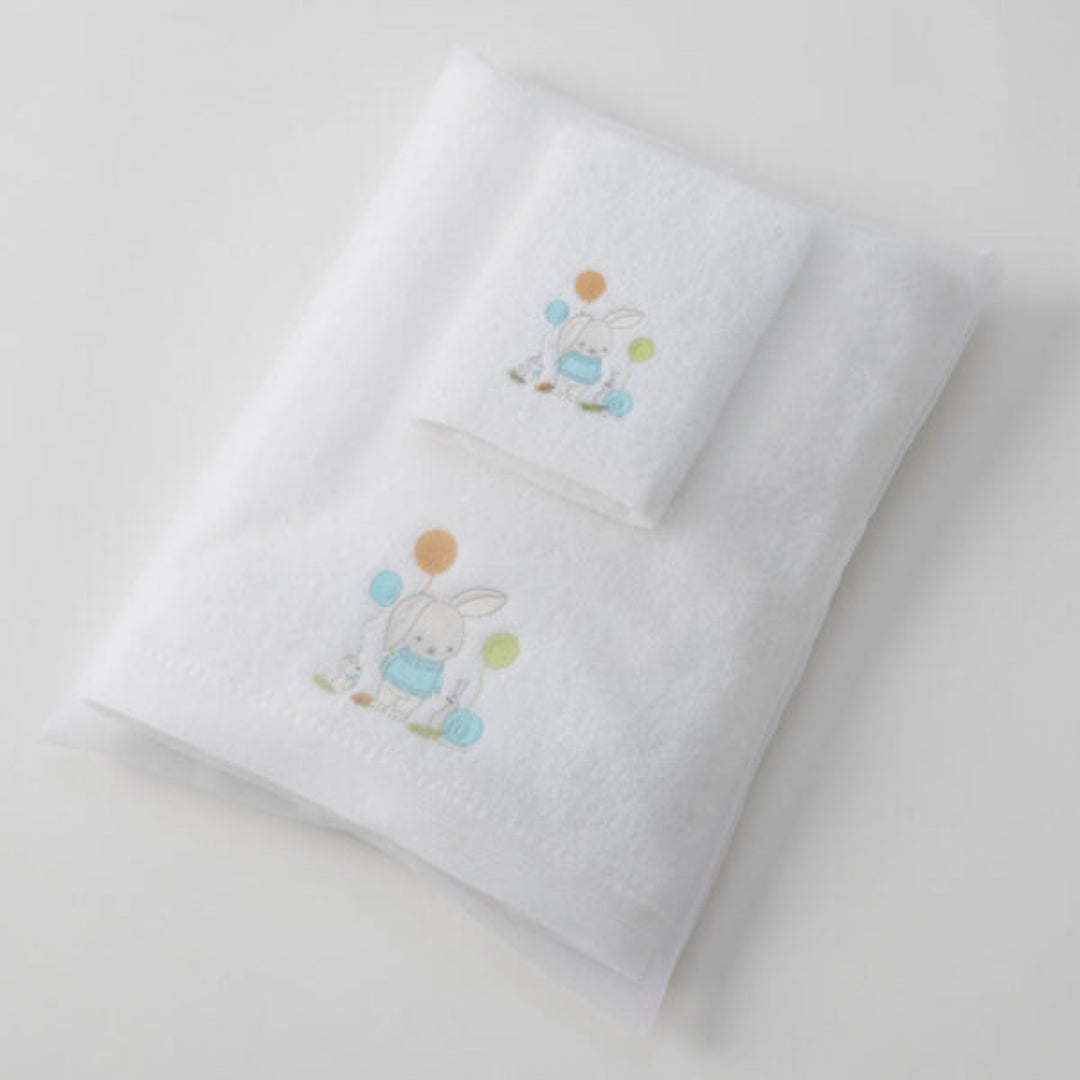 Jiggle & Giggle Embroidered Baby Towel & Face Washer Gift Set Bunny Party