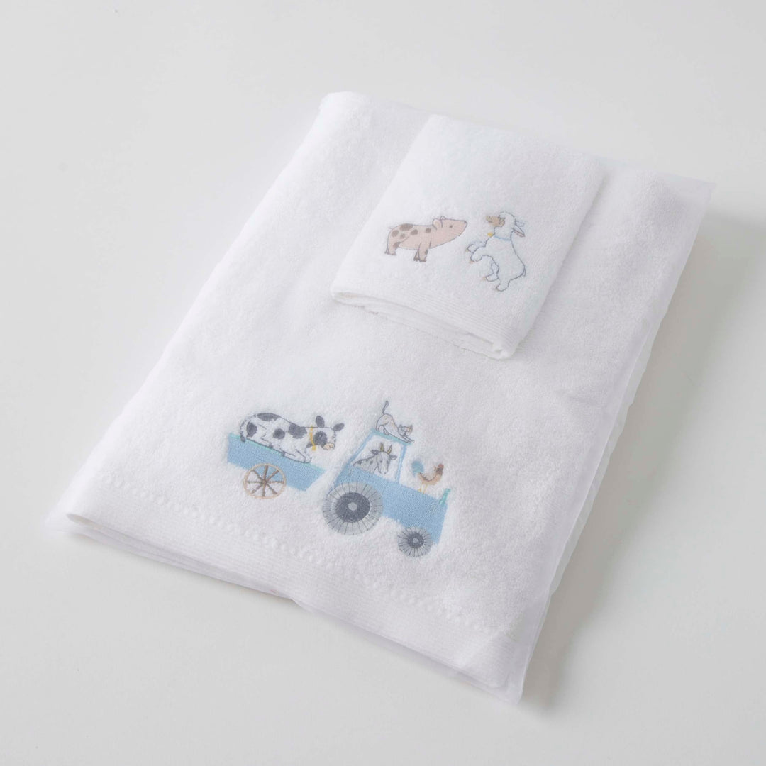 Embroidered Baby Towel & Face Washer Gift Set Farm Fun