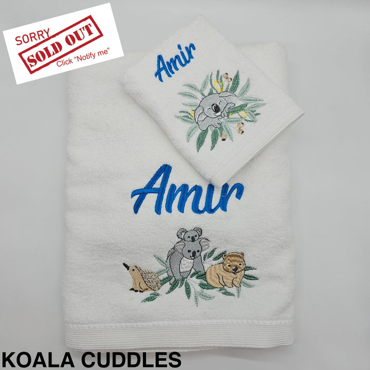 Embroidered Baby Towel & Face Washer Gift Set Koala Cuddles