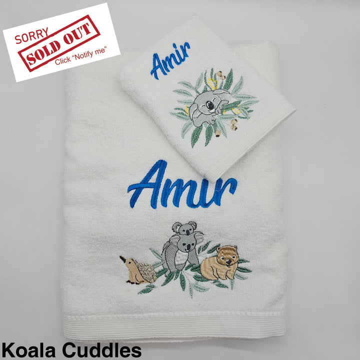 Embroidered Baby Towel & Face Washer Gift Set Koala Cuddles