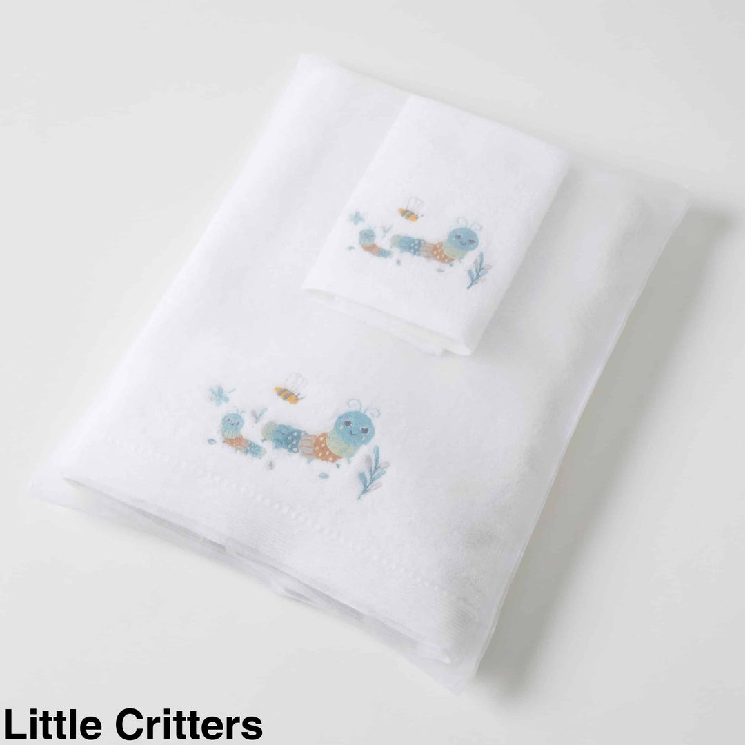 Embroidered Baby Towel & Face Washer Gift Set Little Critters