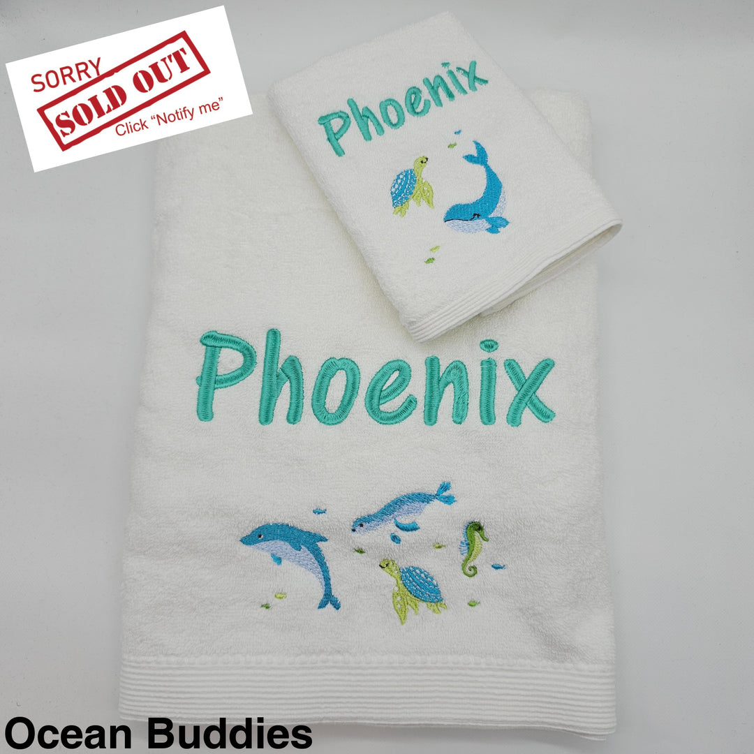 Embroidered Baby Towel & Face Washer Gift Set Ocean Buddies