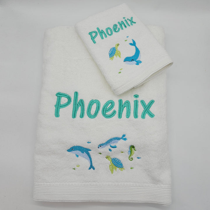 Embroidered Baby Towel & Face Washer Gift Set Ocean Buddies