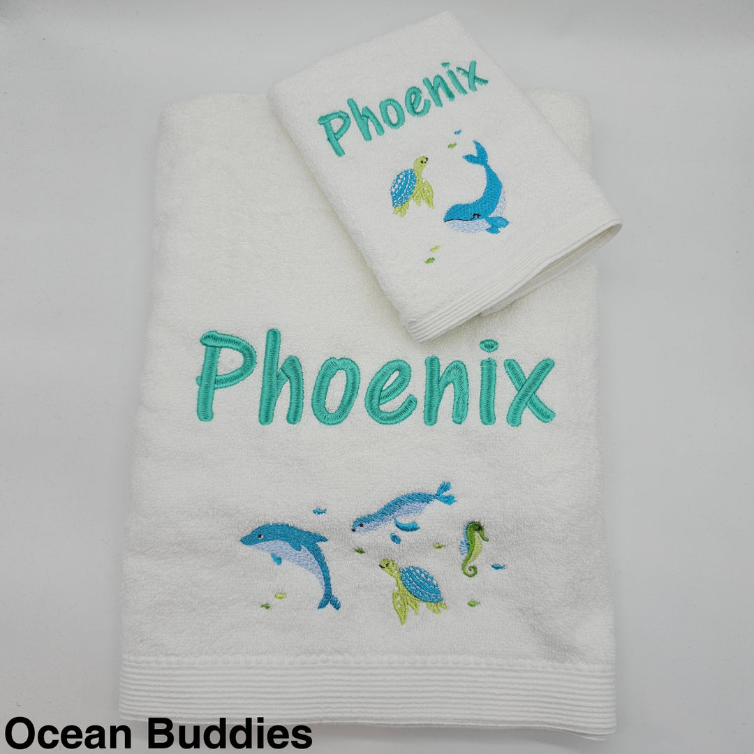 Embroidered Baby Towel & Face Washer Gift Set Ocean Buddies