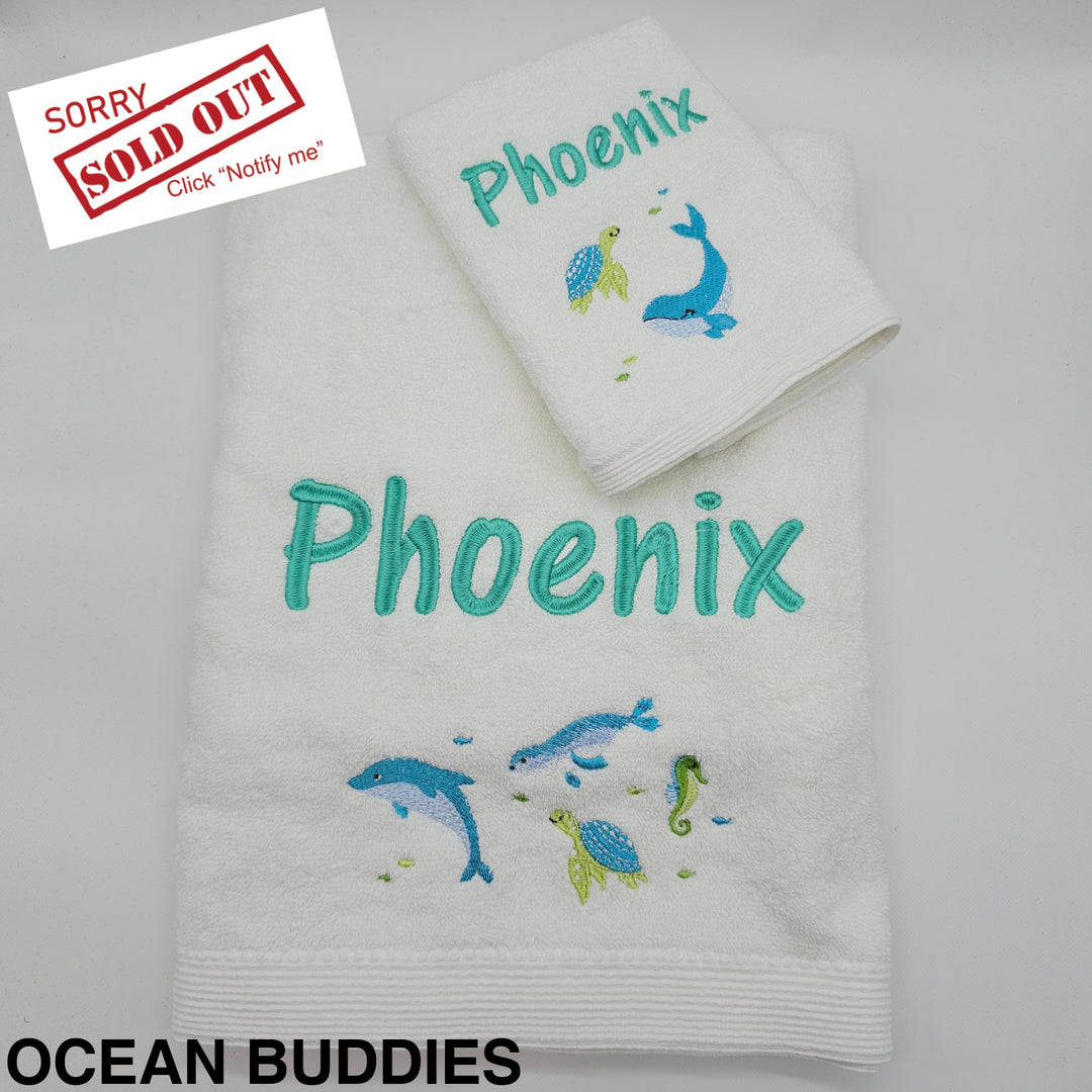 Embroidered Baby Towel & Face Washer Gift Set Ocean Buddies