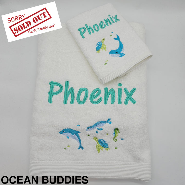Embroidered Baby Towel & Face Washer Gift Set Ocean Buddies