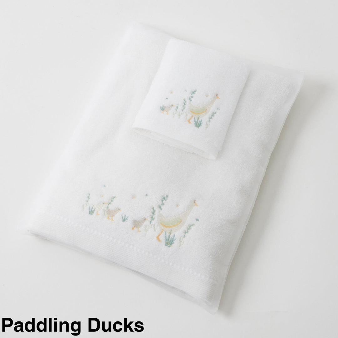 Embroidered Baby Towel & Face Washer Gift Set Paddling Ducks