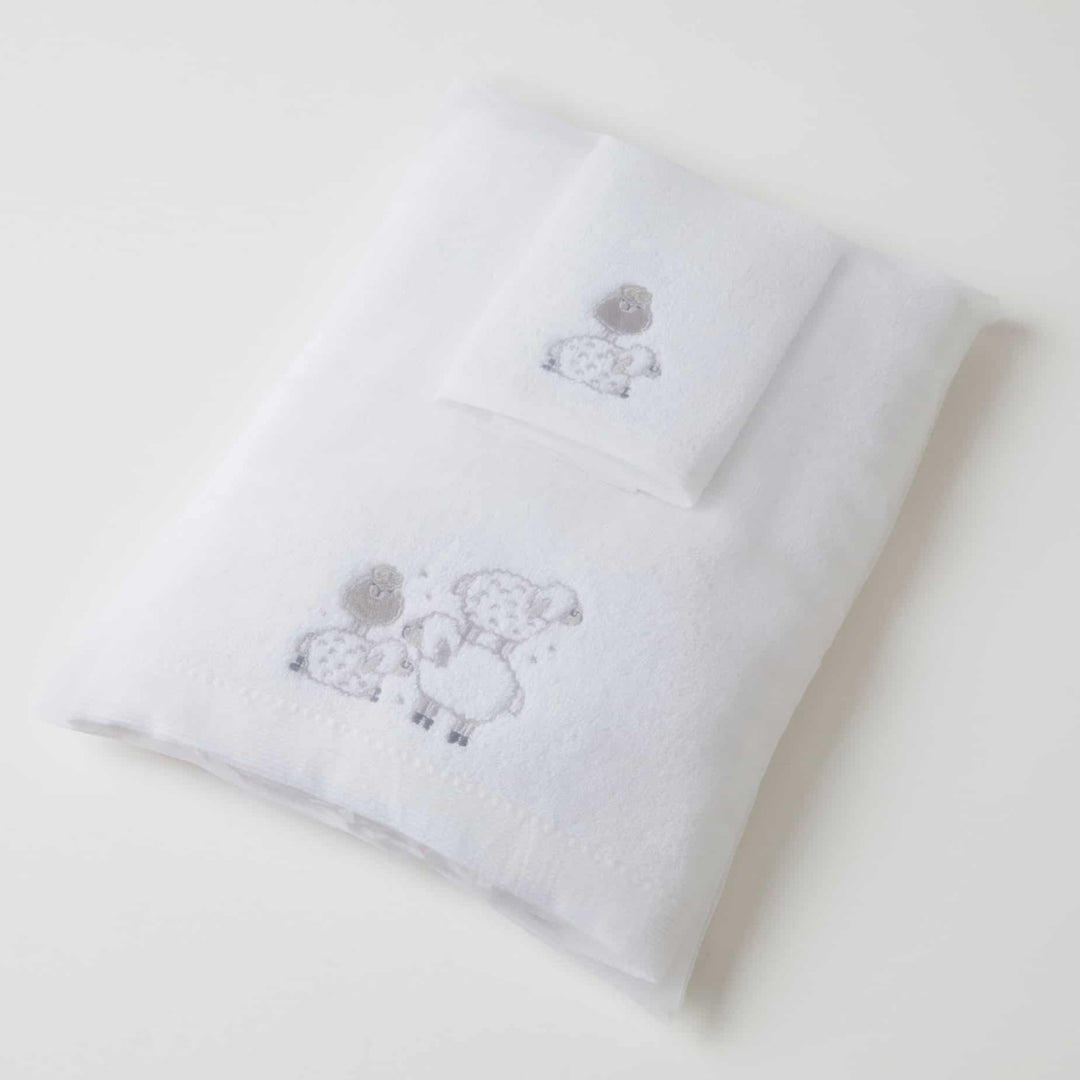 Embroidered Baby Towel & Face Washer Gift Set Sheep