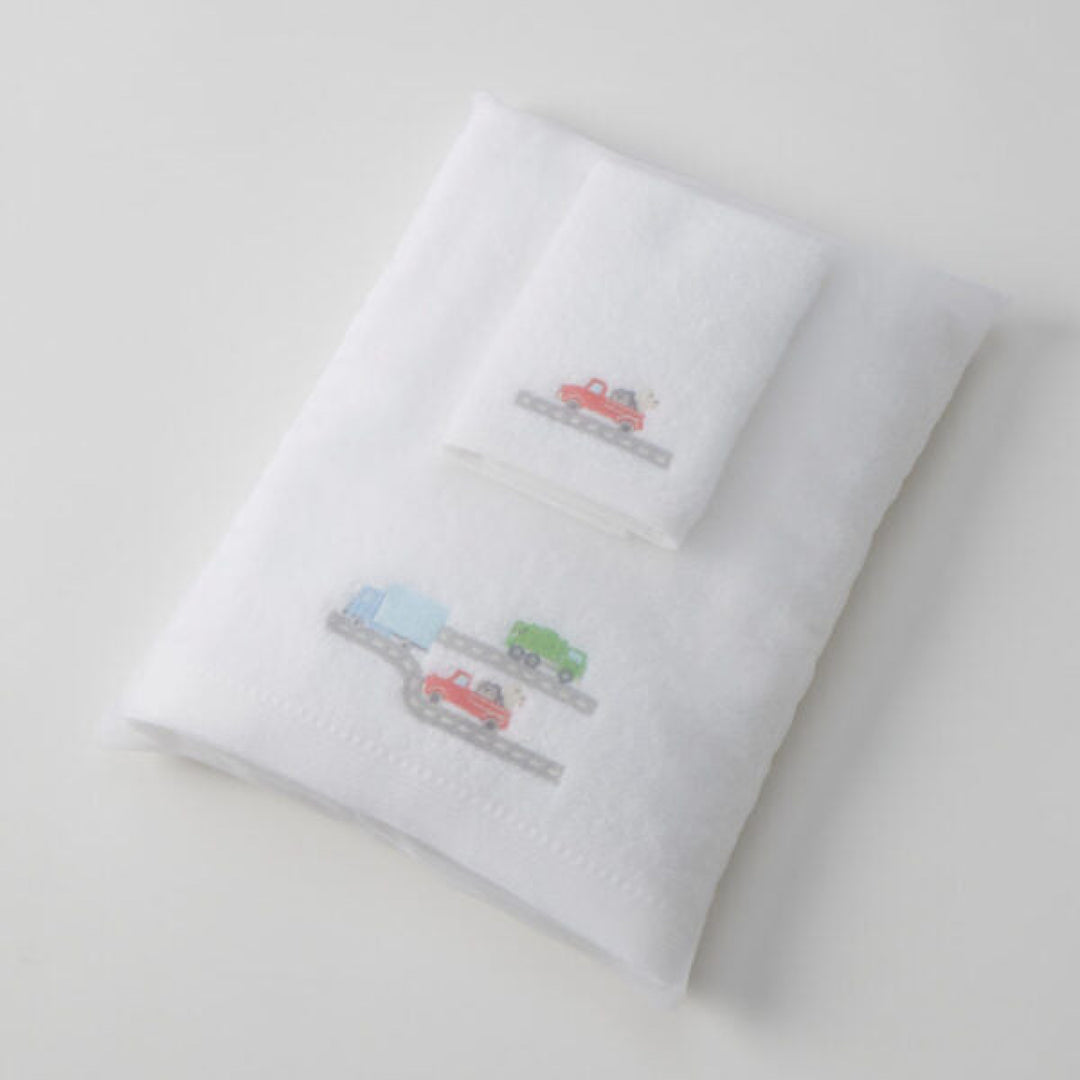 Jiggle & Giggle Embroidered Baby Towel & Face Washer Gift Set Trucking Along