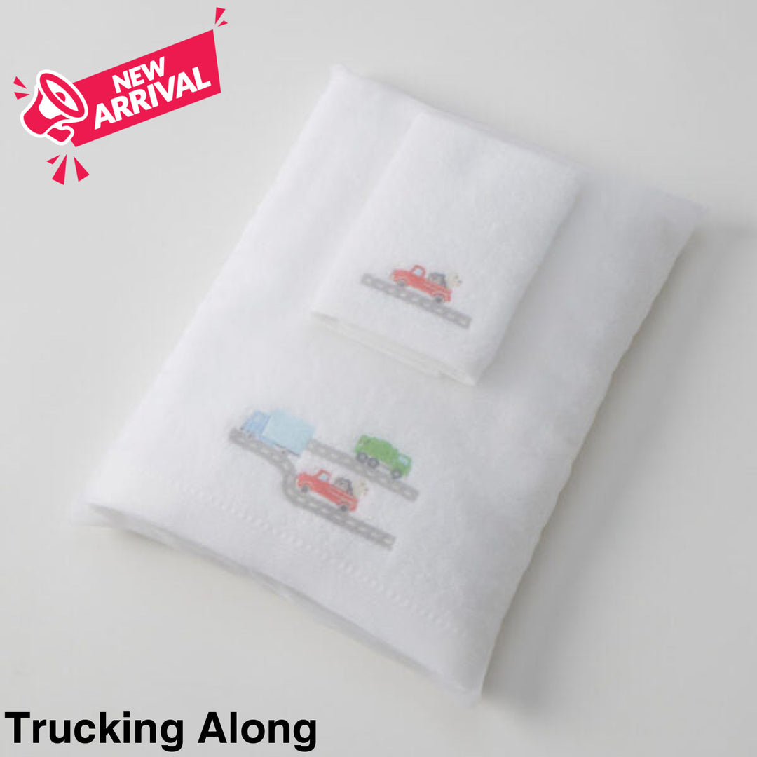 Jiggle & Giggle Embroidered Baby Towel & Face Washer Gift Set Trucking Along