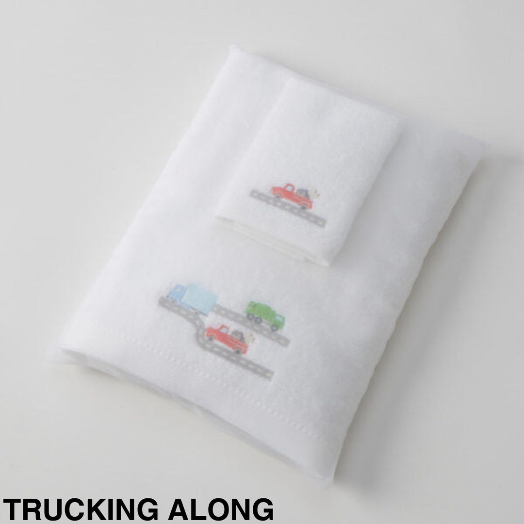Jiggle & Giggle Embroidered Baby Towel & Face Washer Gift Set Trucking Along