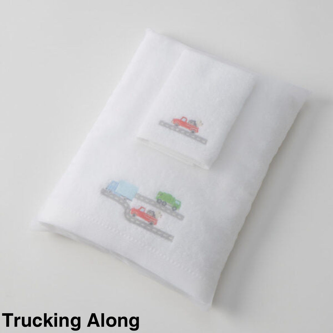 Jiggle & Giggle Embroidered Baby Towel & Face Washer Gift Set Trucking Along