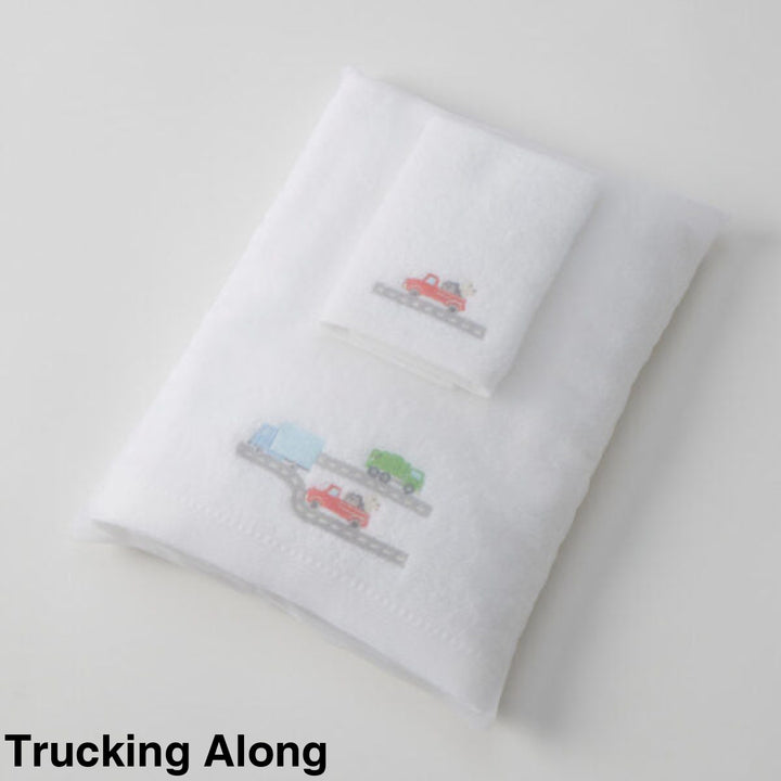 Jiggle & Giggle Embroidered Baby Towel & Face Washer Gift Set Trucking Along