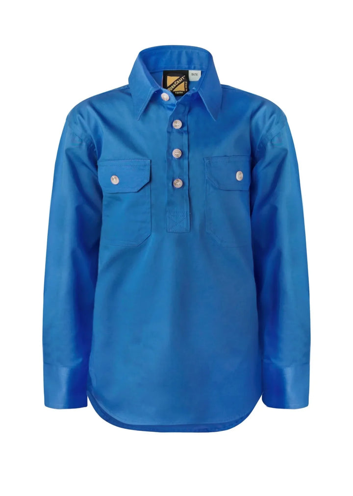 Kids Closed Front Cotton Shirt Cobalt Blue