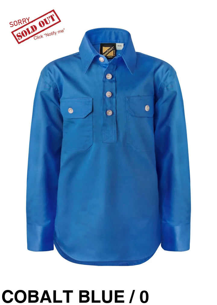 Kids Closed Front Cotton Shirt Cobalt Blue