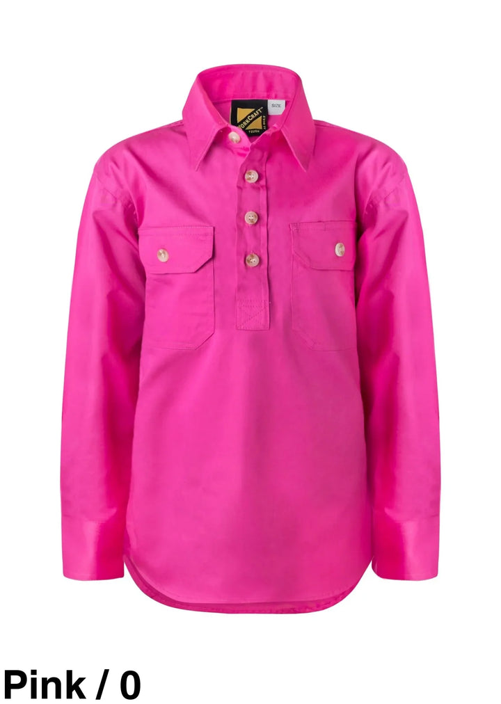 Kids Closed Front Cotton Shirt Pink