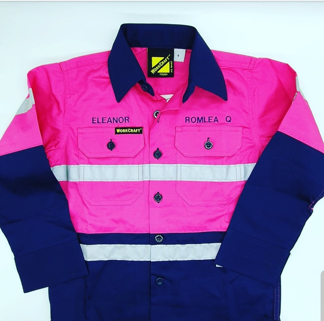 Kids Pink Hivis Reflective Workshirt