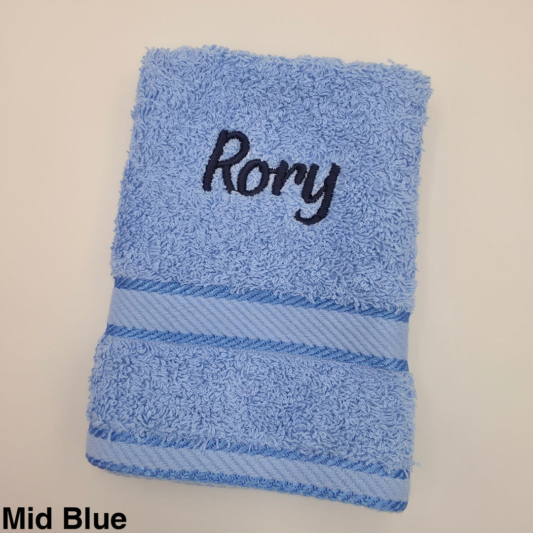 Kingtex Embroidered Face Washer Mid Blue