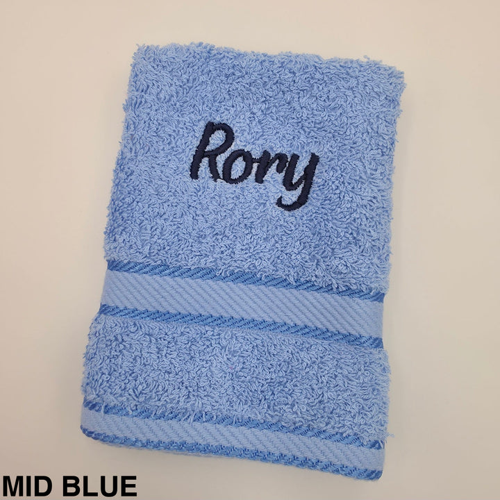 Kingtex Embroidered Face Washer Mid Blue