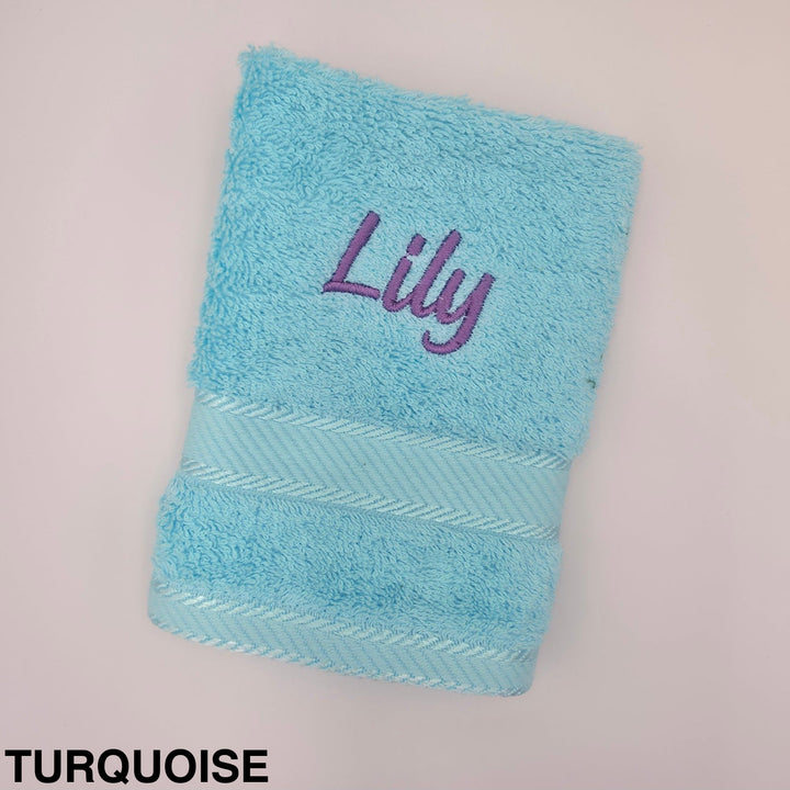 Kingtex Embroidered Face Washer Turquoise